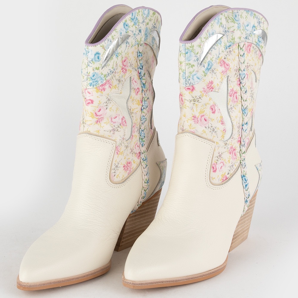 Dolce Vita Loral Pink Floral Leather Short Cowboy Boots